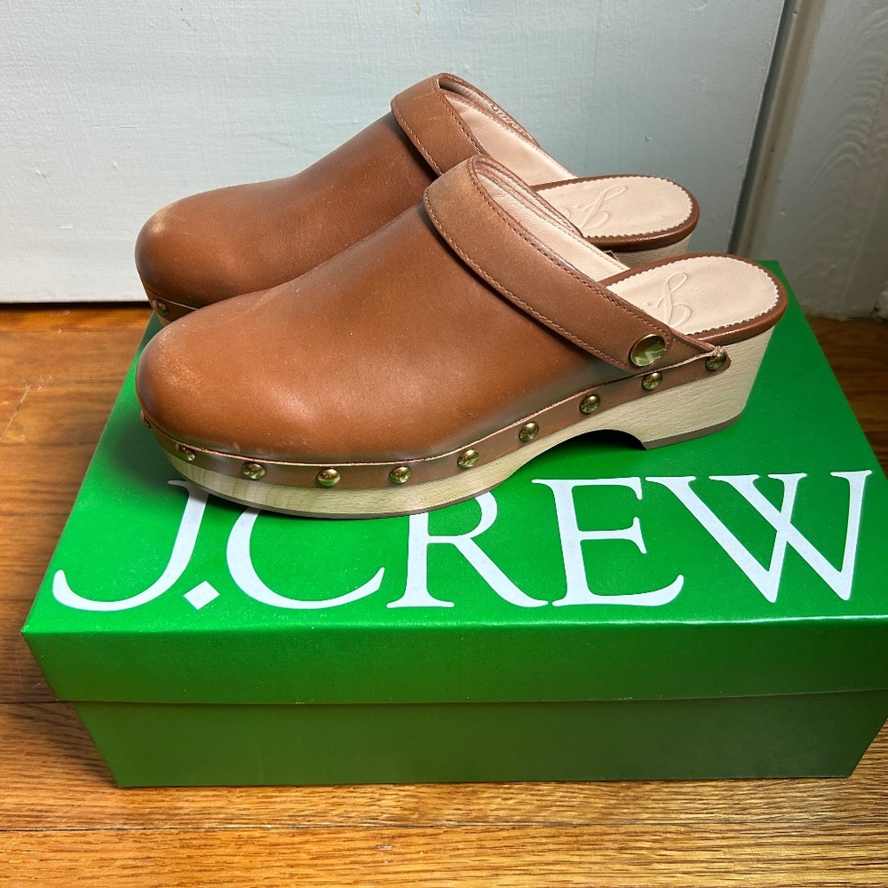 J Crew Grace Leather Convertible Clog in Rich Oak Sz 6